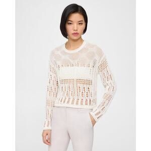 Theory Open Stitch Sweater  Cotton-Blend White Size S boxy coastal sheer recent
